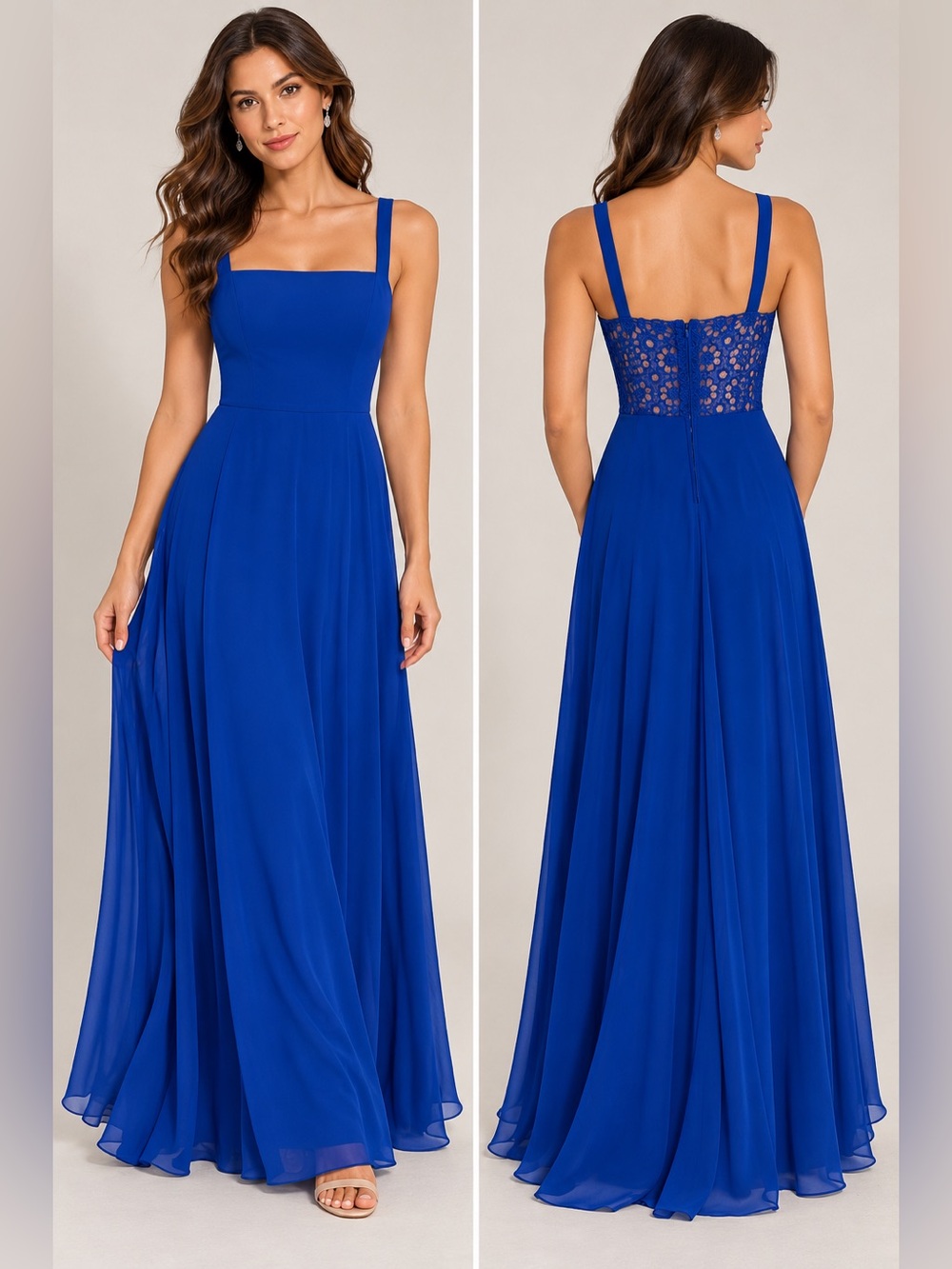 City Studio Royal Blue Chiffon Lace Back Maxi Formal Dress Juniors 5